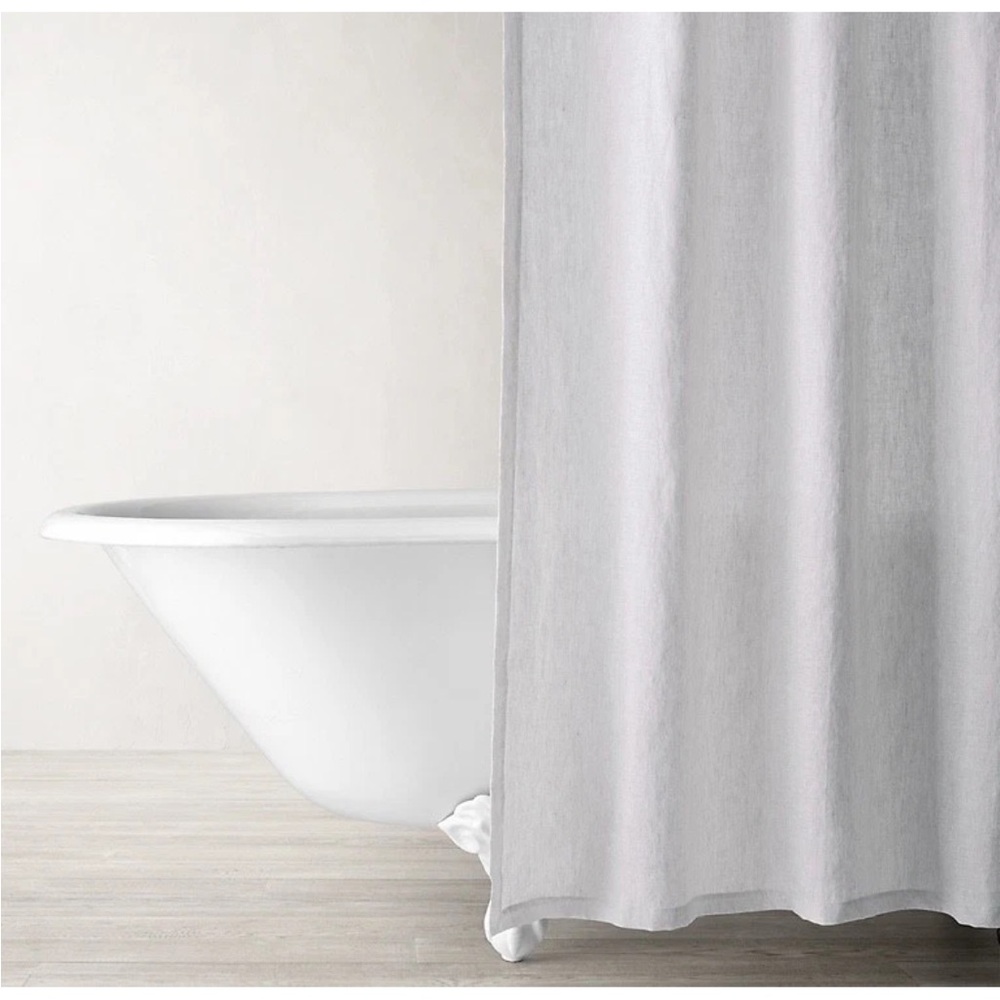 SOLD RESTORATION HARDWARE White Vintage-Washed Belgian Linen Shower Curtain